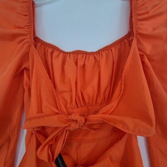 PrettyLittleThings Bright Orange Tie Back Long Sleeve Romper Size 2 - Picture 9 of 11